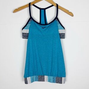 Nike Swim Women's Sport Stripe Layered Tankini Top Blue Size Medium